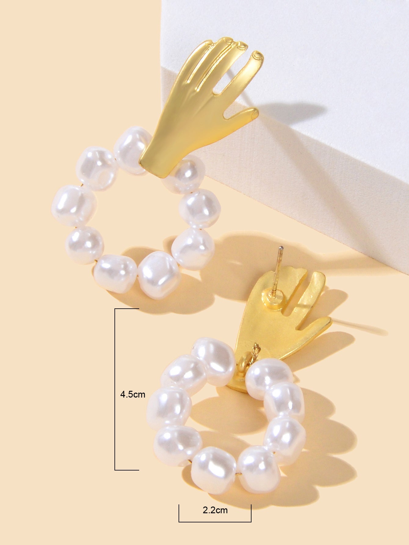 Round Pearl Circle Gold Hand Earrings Piercing Jewellery Ethnic Engagement Gift-3