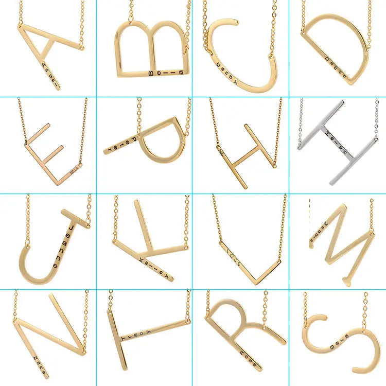 26 English Letter Pendant European Titanium Steel Necklace - Letter Pendant necklace-3