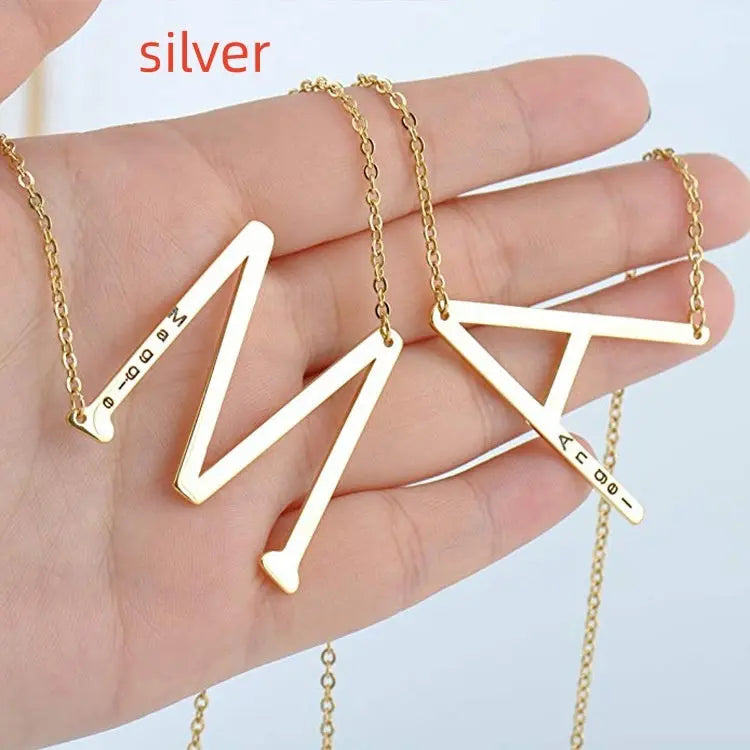 26 English Letter Pendant European Titanium Steel Necklace - Letter Pendant necklace-5