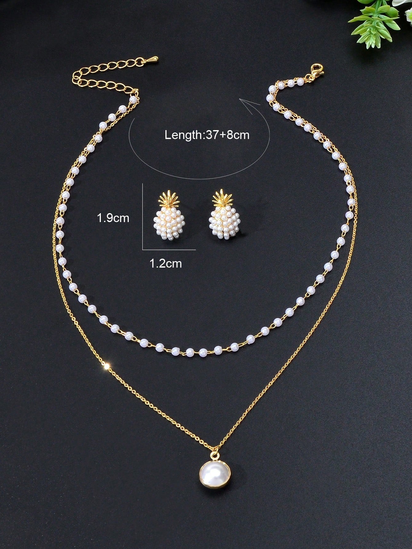 Pearl Pendant Double Layer Necklace & Pineapple Pearl Earrings Jewellery Set-1