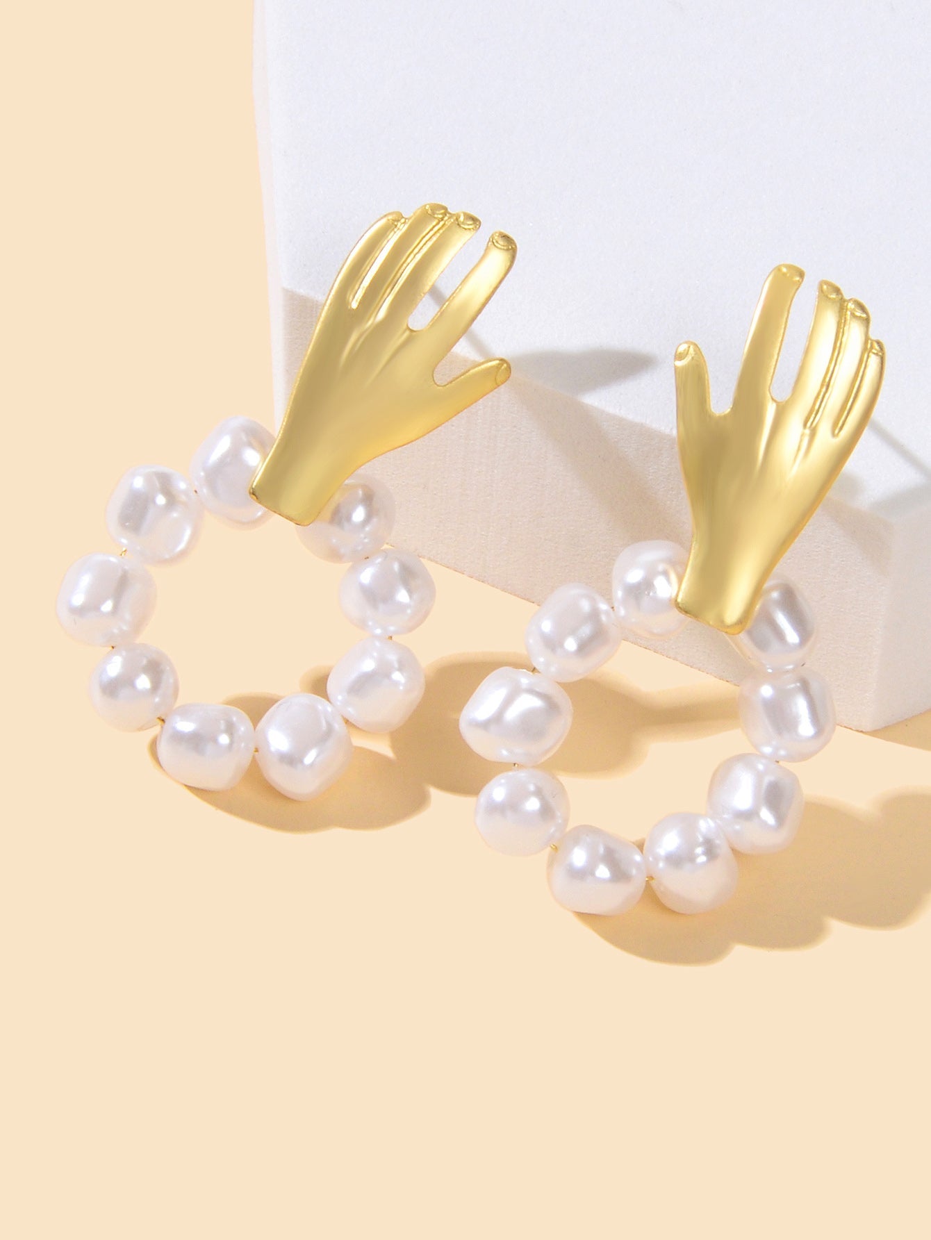 Round Pearl Circle Gold Hand Earrings Piercing Jewellery Ethnic Engagement Gift-2